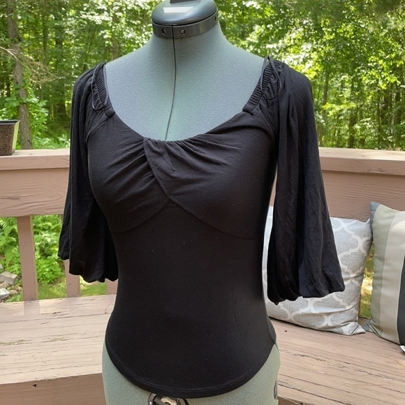 Free People Romantic Black Puff Sleeve Top - Picture 3 of 10